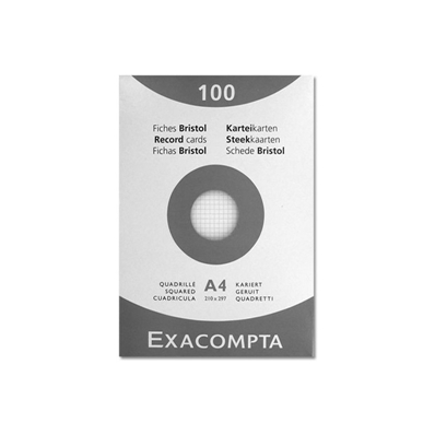 Exacompta Fiches bristol, A4, quadrillé, blanc 10206