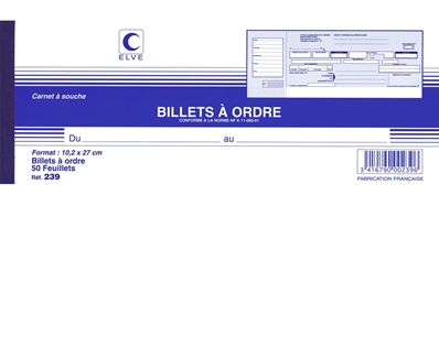 Elve Carnet à souche "Billets à ordre", 102 x 270 mm 239