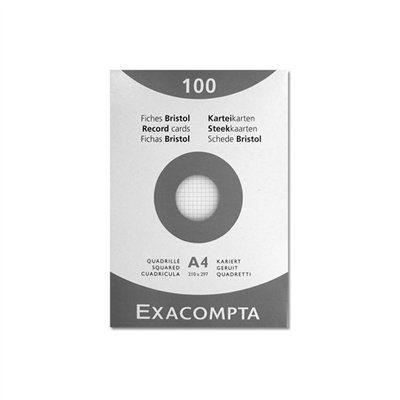 Exacompta Fiches bristol, A4, quadrillé, blanc 10206