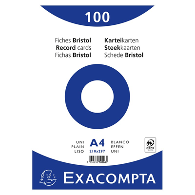 Exacompta Fiches bristol, A4, uni, blanc 13306E