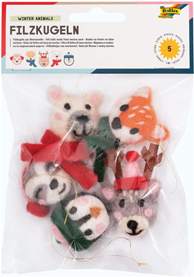 folia Boules en feutre ANIMAUX EN HIVER, 5 pièces