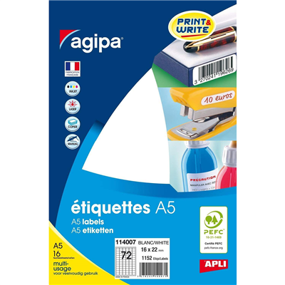 Agipa Etiquettes multi-usage, 16 x 22 mm, blanches 114007