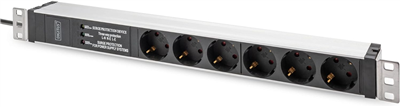 DIGITUS 19" Steckdosenleiste, 6-fach, 1 HE, Netzfilter