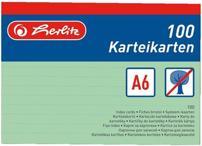 herlitz Fiches bristol, A6, ligné, vert