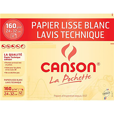 CANSON Papier lisse blanc Lavis technique 240 x 320 mm