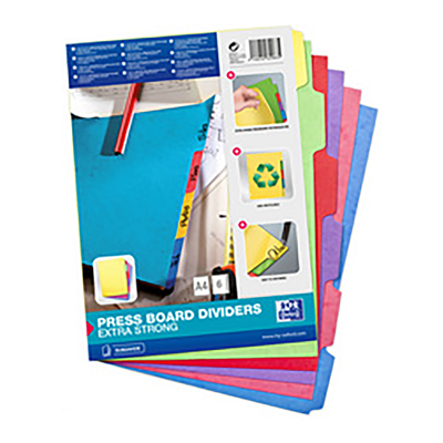 Oxford Intercalaires carton uni A4 multicolore 6 touches