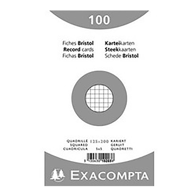 Exacompta Fiches bristol, 125 x 200 mm, quadrillé, couleurs 10653E