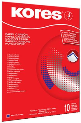 Kores papier carbone, format A4, 10 feuilles, bleu 1024540