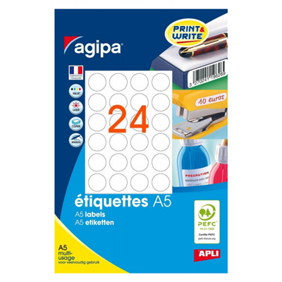 agipa Etiquette universelle diamètre : 30 mm rond blanc