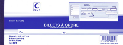 Elve Carnet à souche "Billets à ordre", 102 x 270 mm 239