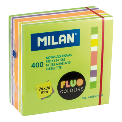 Milan Bloc 400 notes adhésives couleurs Fluo 76 x 76 mm (vert, multicolore)