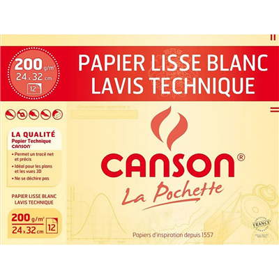 CANSON Papier lisse blanc Lavis technique 240 x 320 mm