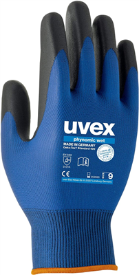 uvex Gants de travail phynomic wet, T. 11, bleu/anthracite