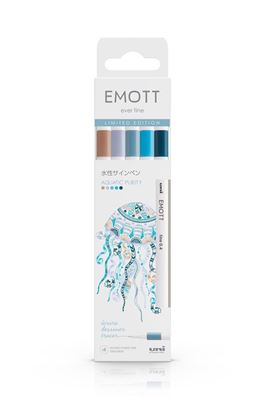 Pochette de 5 stylos feutres Uniball Emott Aquatic purity