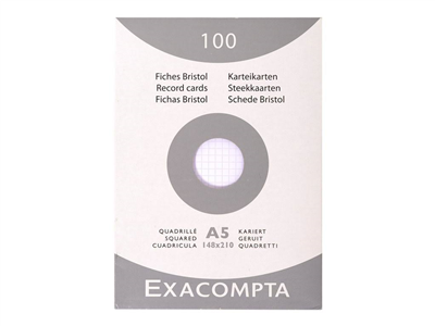 Exacompta Fiches bristol, A5, quadrillé, blanc 13208E