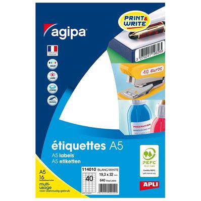 Agipa étiquettes multi-usage, 19,3 x 32 mm, blanches 114010