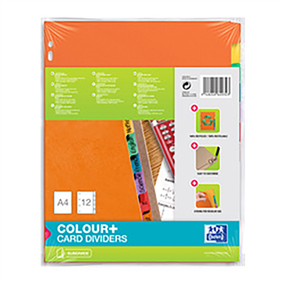 Oxford Intercalaires carton uni A4 multicolore 12 touche