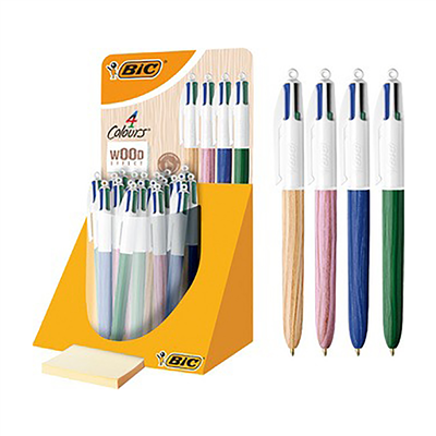 BIC Stylo à bille rétractable 4Colours Wood Style Présentoir