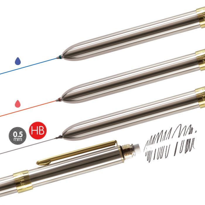 Milan Boîte métallique stylo 4 fonctions (gomme à effacer, porte-mines,