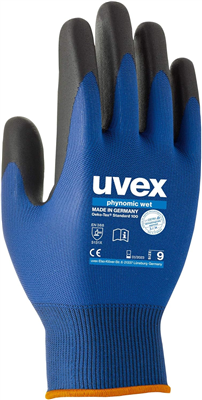 uvex Gants de travail phynomic wet, T. 09, bleu/anthracite