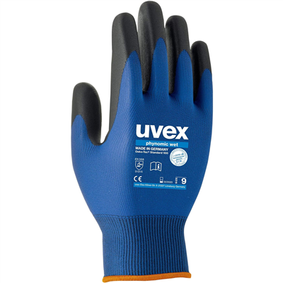 uvex Gants de travail phynomic wet, T. 12, bleu/anthracite