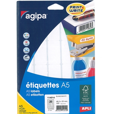 Agipa Etiquettes multi-usage, 25 x 48,5 mm, blanches 114014