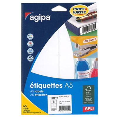 Agipa Etiquettes Multi-usages 38.5 mm x 65 mm 114019