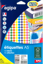 Agipa Étiquettes de couleur, diamètre: 8 mm, rond, assorti 011995