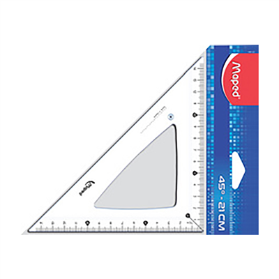 Maped Equerre Cristal 45 degrés hypoténuse : 210 mm,