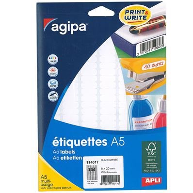 Agipa Etiquettes multi-usage, 8 x 20 mm, blanc 114017