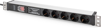 DIGITUS 19" Steckdosenleiste mit Schalter, 5-fach, 1 HE