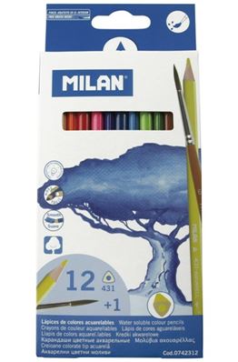 Milan - Pochette 12 crayons de couleur aquarrellables avec pinceau