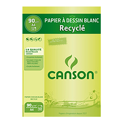 CANSON Bloc de papier à dessin recyclé A4 90 g/m2 blanc
