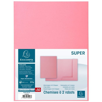 EXACOMPTA Chemise SUPER 250 A4 avec 2 rabats rose