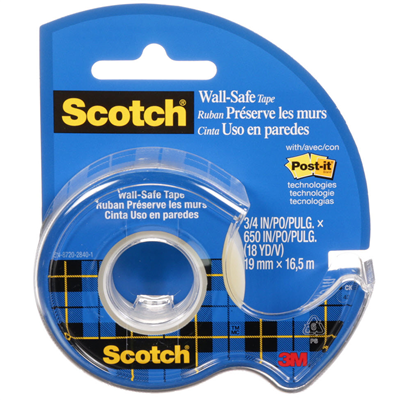 3M Scotch Ruban adhésif "Wall-Safe", sur dévidoir,19mm x 16,5 m