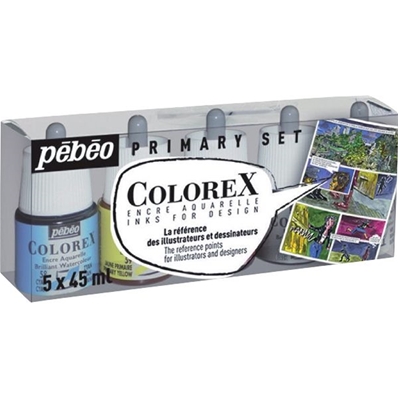 Pébéo - Colorex Boîte 5 Flacons 45 ml (Cyan, Magenta, Jaune, Noir et Blanc)