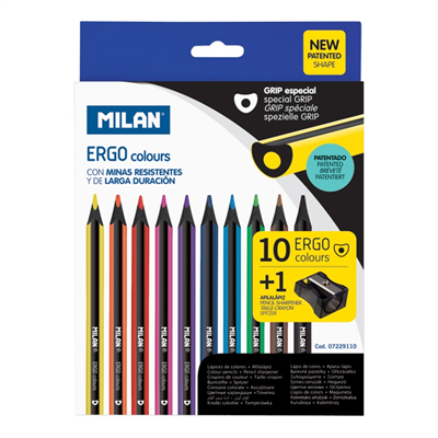 Milan Boîte de 10 crayonss ERGO colours + 1 taille-crayon