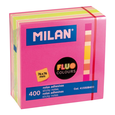 Milan Bloc 400 notes adhésives couleurs Fluo 76 x 76 mm (rose, multicolore)