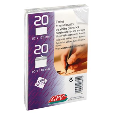 GPV Kit de 20 cartes de visites et 20 enveloppes, blanc 6655