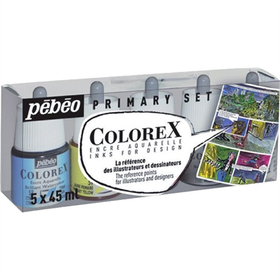Pébéo - Colorex Boîte 5 Flacons 45 ml (Cyan, Magenta, Jaune, Noir et Blanc)