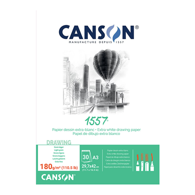 CANSON Bloc papier dessin 1557 A3 180 g/m2 30 feuilles