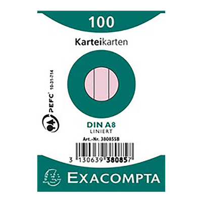 EXACOMPTA Fiches bristol A8 ligné rose