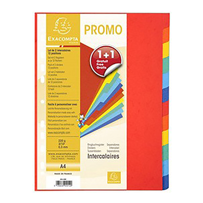 EXACOMPTA Intercalaires en carton A4 12 touches promo 1+1