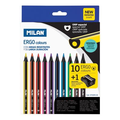 Milan Boîte de 10 crayonss ERGO colours + 1 taille-crayon