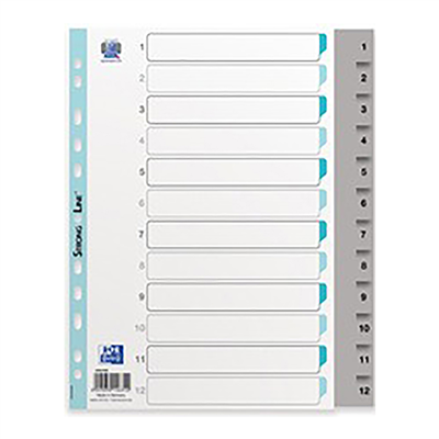 Oxford Intercalaires en plastique numérique A4+ gris