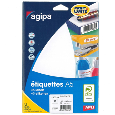 Agipa Étiquettes multi-usage, 105 x 148 mm, blanc 100316