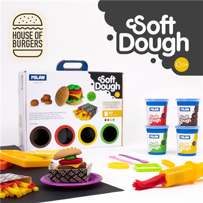 Milan Mallette 4 pots pâte à modeler souple Soft Dough  'Maison des burgers"