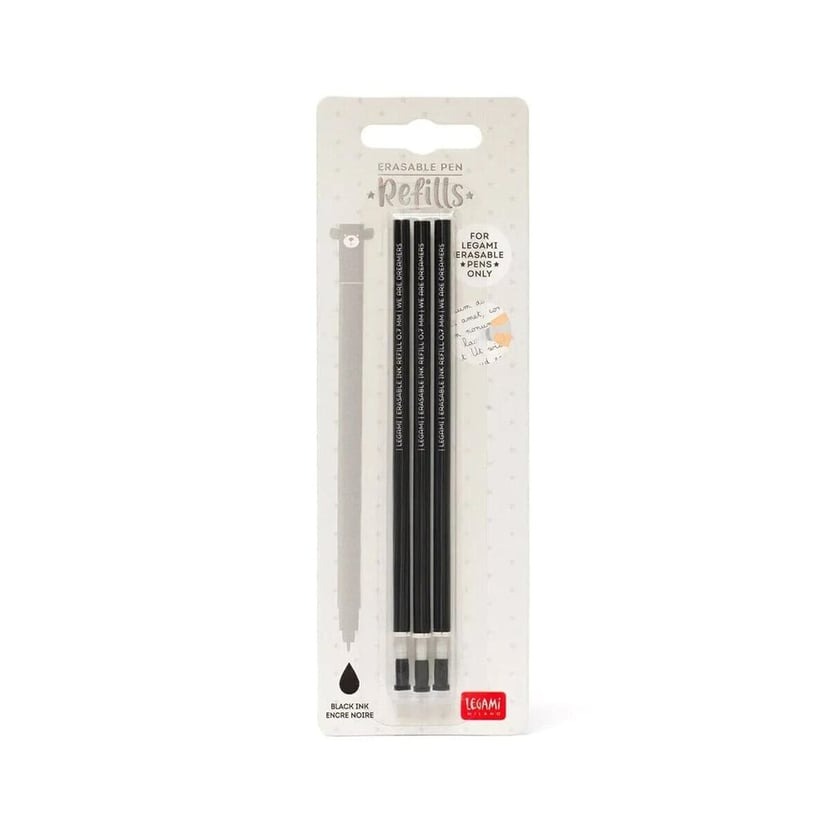 Legami Lot de 3 recharges pour stylo à encre gel effaçable - Noir