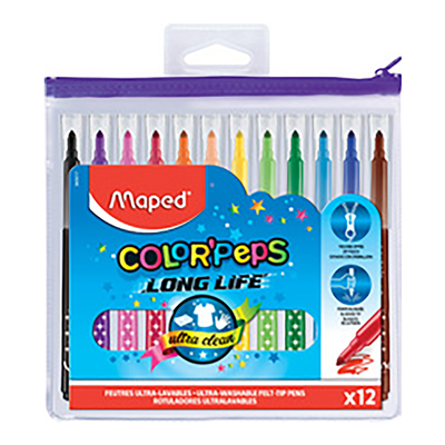 Maped Feutre COLOR'PEPS Long Life en étui de 12 à zip