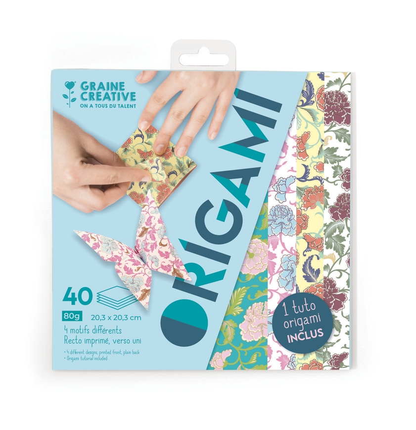 Graine créative 40 F. ORIGAMI 20x20 4 DESIGNS COULEURS PASTELS